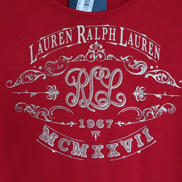Ralph Lauren Red & Gold Short Sleeve T-Shirt Top Scoop Neck L New - Picture 2 of 3